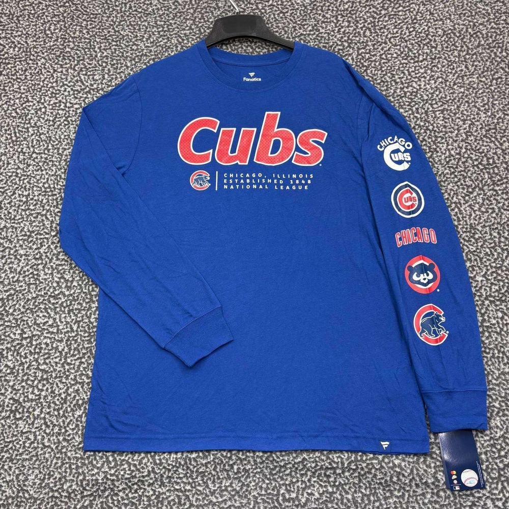 Chicago Cubs Shirt Men Large Blue Fanatics Long Sleeve Crew Neck New‎ L